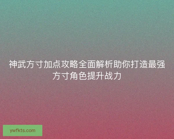 神武方寸加点攻略全面解析助你打造最强方寸角色提升战力